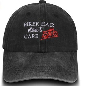 NEW Embroidered "Biker Hair Don't Care" Vintage Distressed Baseball Cap